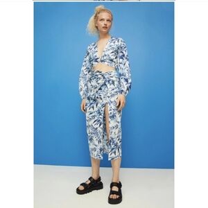 H&M Floral Draped Linen Blend Skirt